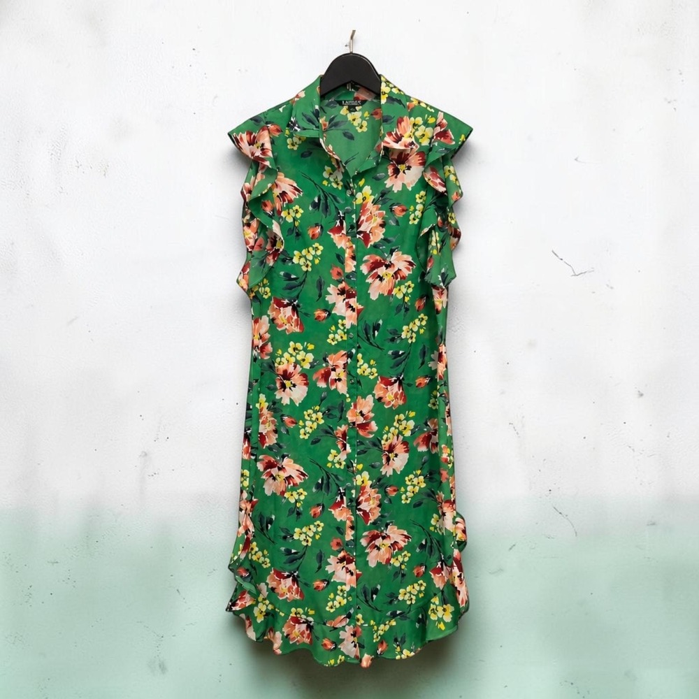 Lauren Ralph Lauren Romantic Floral Botanical Garden Flutter Midi Shirt Dress 8